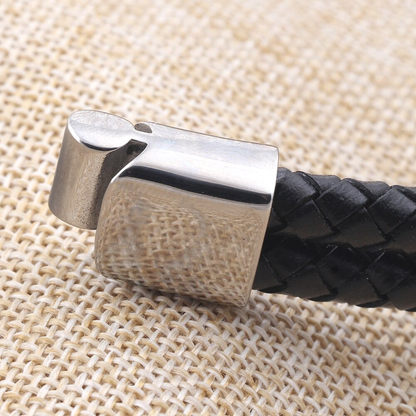Rock Braid Leather Bracelet / and Bangle / Stainless Steel Jewel With Toggle