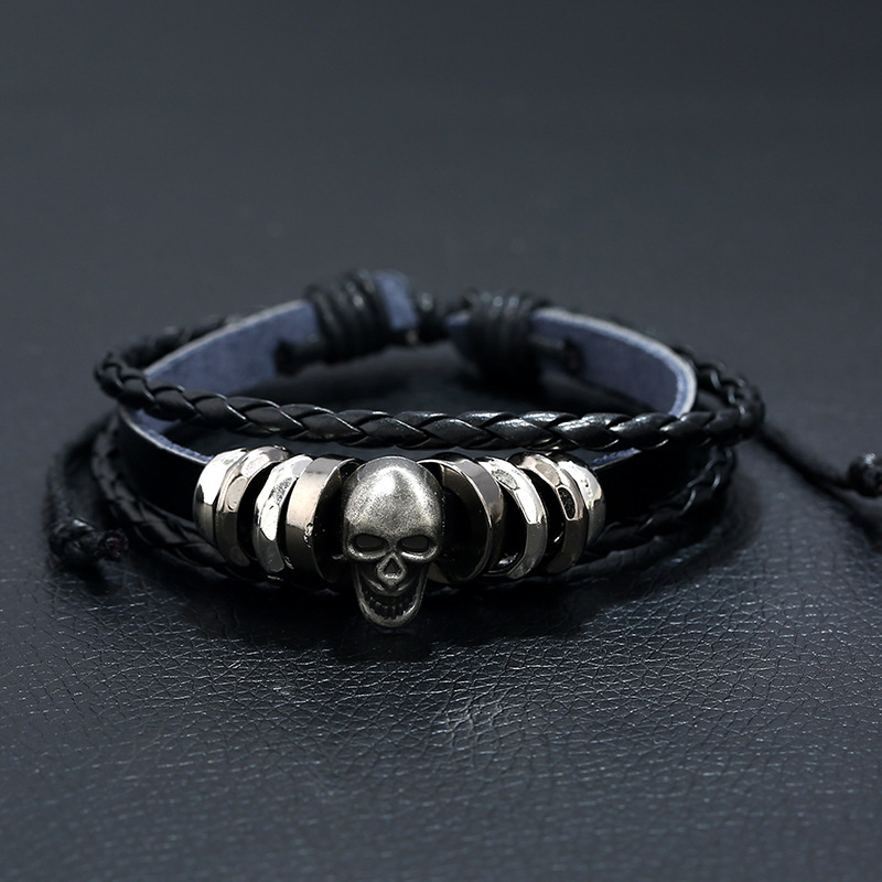Rock Style Manual Weave Bracelet for and / Creative Multi-layer Leather Skull Bracelet