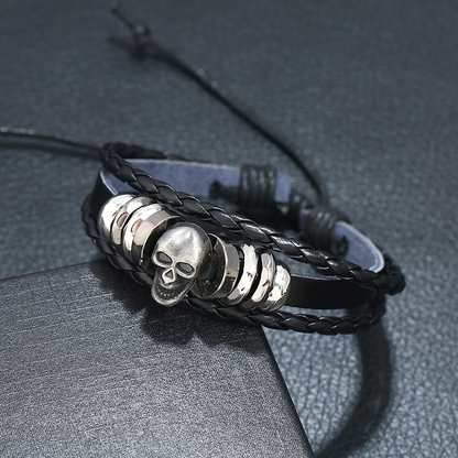 Rock Style Manual Weave Bracelet for and / Creative Multi-layer Leather Skull Bracelet