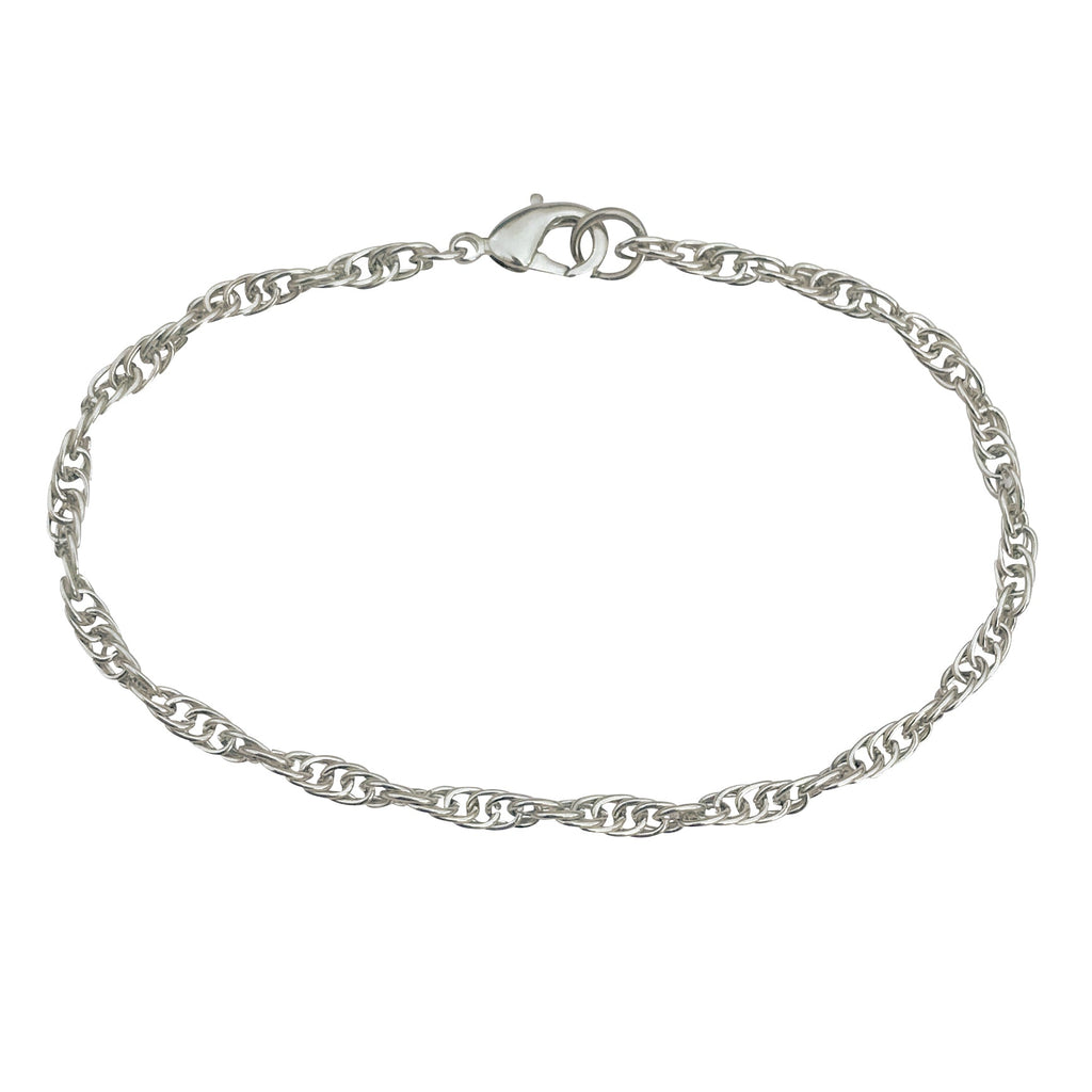 3mm Silver Plated Rope Chain Bracelet With Lobster Claw Clasp