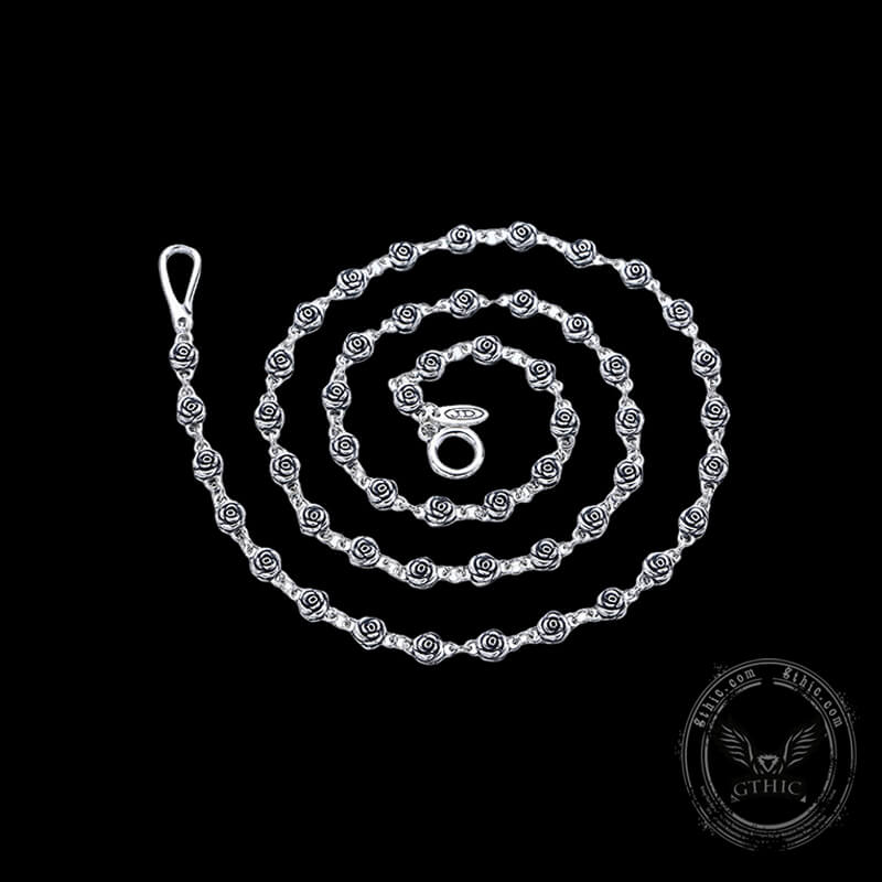 Rose Skull Chain Sterling Silver Necklace