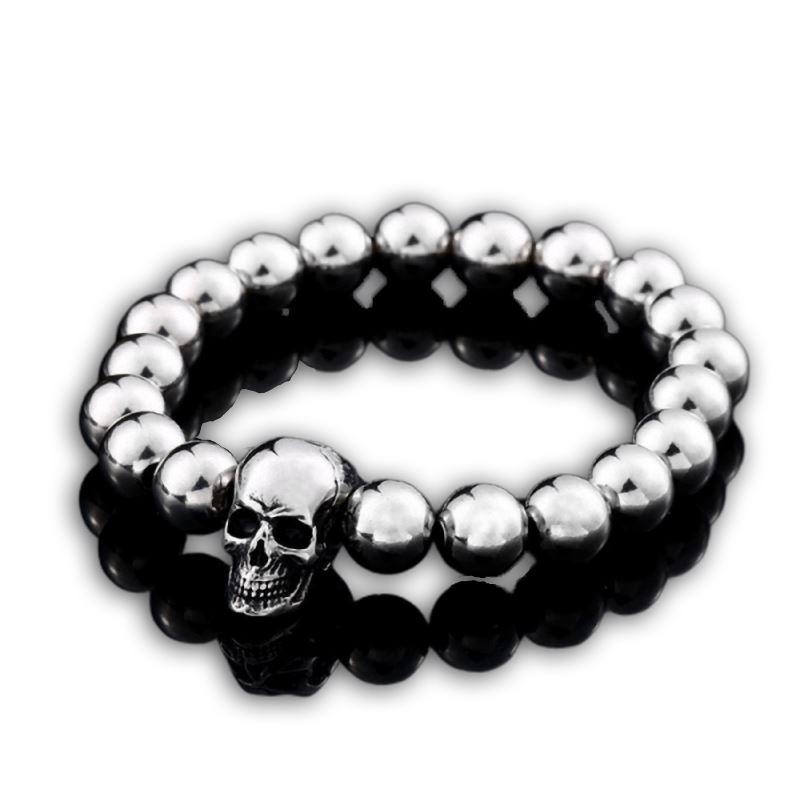 Round Bead Rock Skull Biker Bracelet Stainless Steel Cool Accessories Jewelry