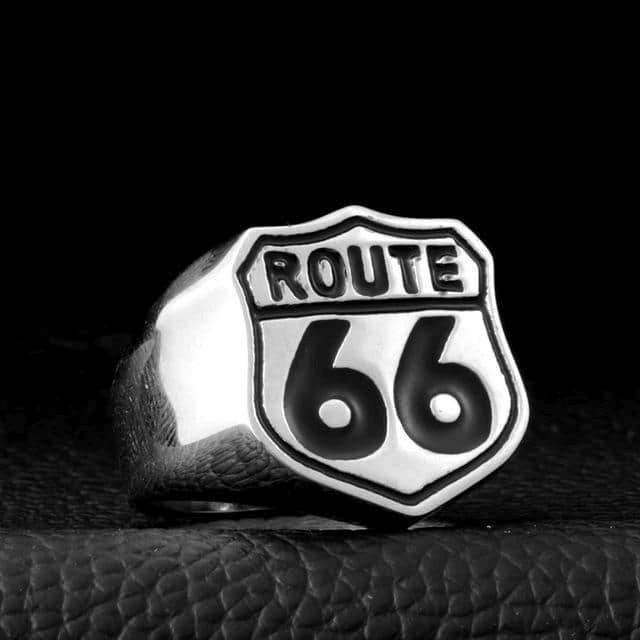 Route 66 Ring in Rock Style / Stainless Steel Biker Jewelry