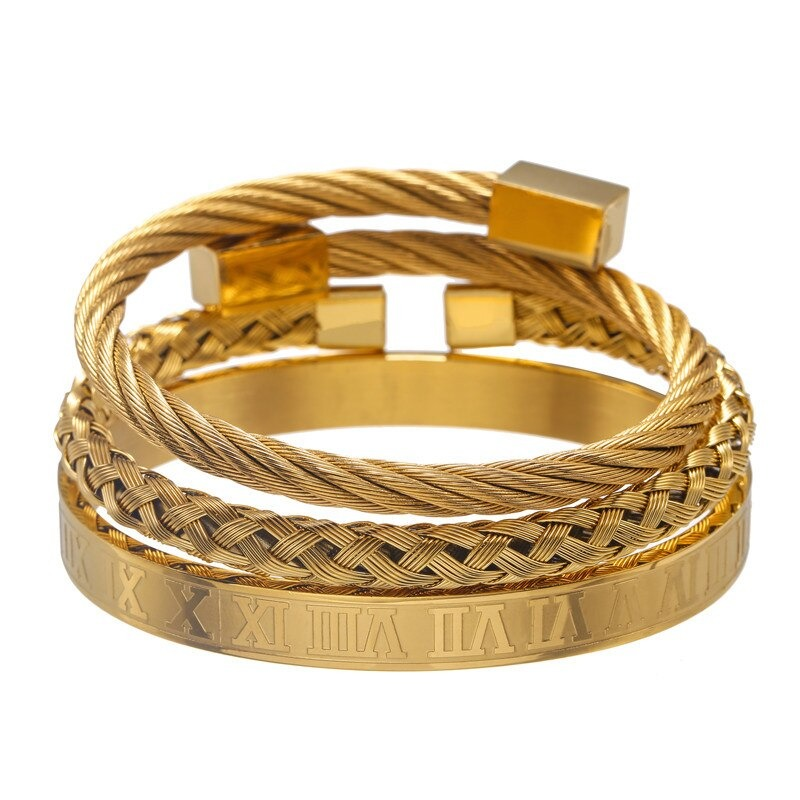 Royal Stainless Steel Bangle 3pcs/set / Roman Heavy Metal Bracelets Dark Punk