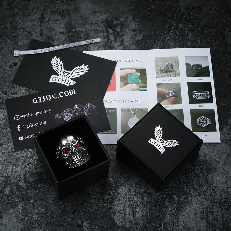 Ruby & Sapphire Eye Stainless Steel Skull Ring