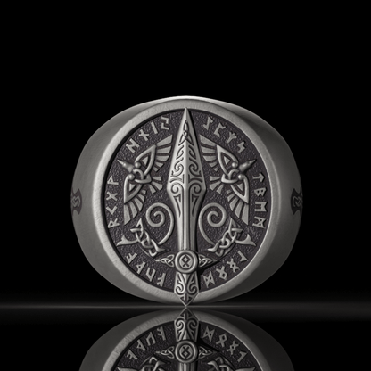 Runes Sword Sterling Silver Viking Ring