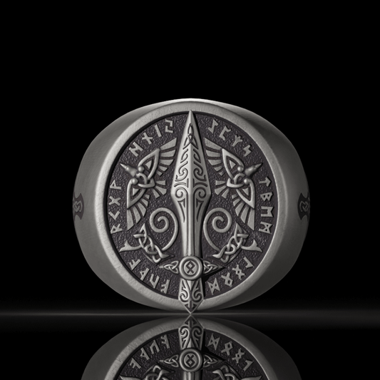 Runes Sword Sterling Silver Viking Ring