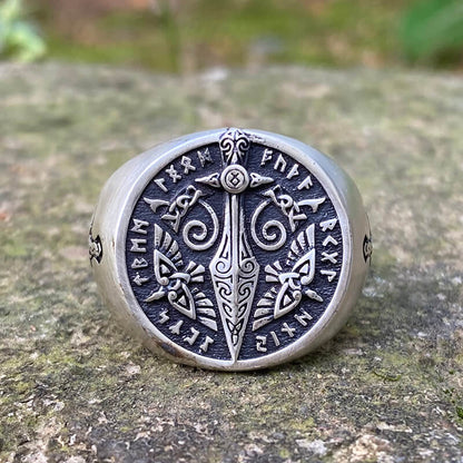 Runes Sword Sterling Silver Viking Ring