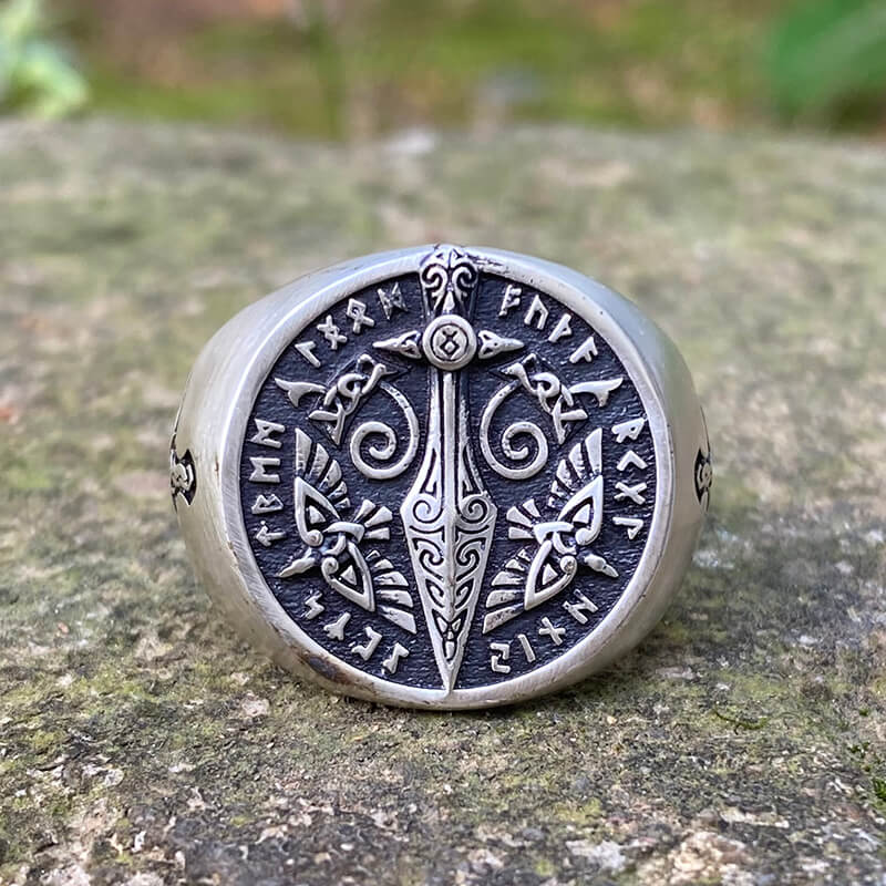 Runes Sword Sterling Silver Viking Ring