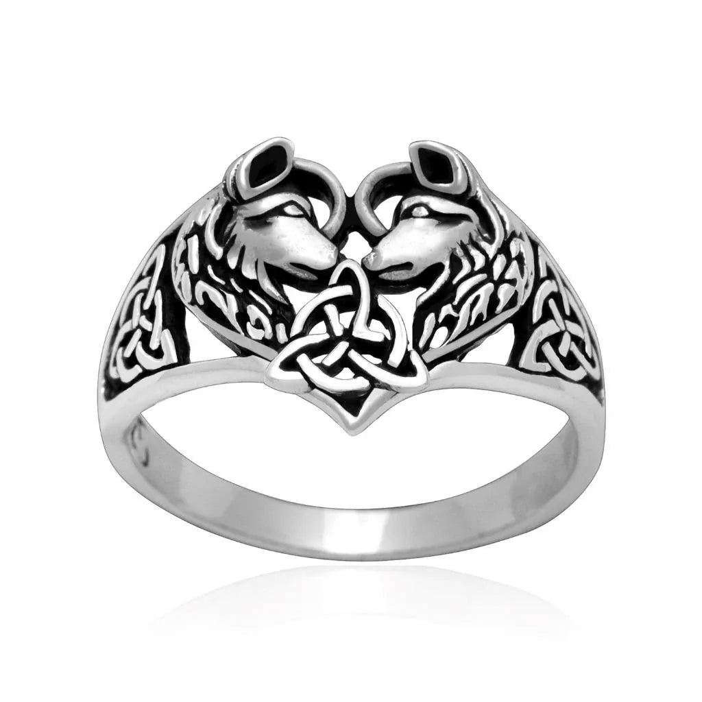Celtic Trinity Knot Love Wolves Ring