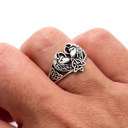 Celtic Trinity Knot Love Wolves Ring