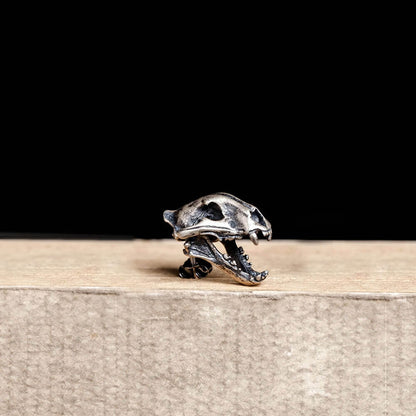 Saber Tooth Tiger Skull Head Sterling Silver Stud Earrings