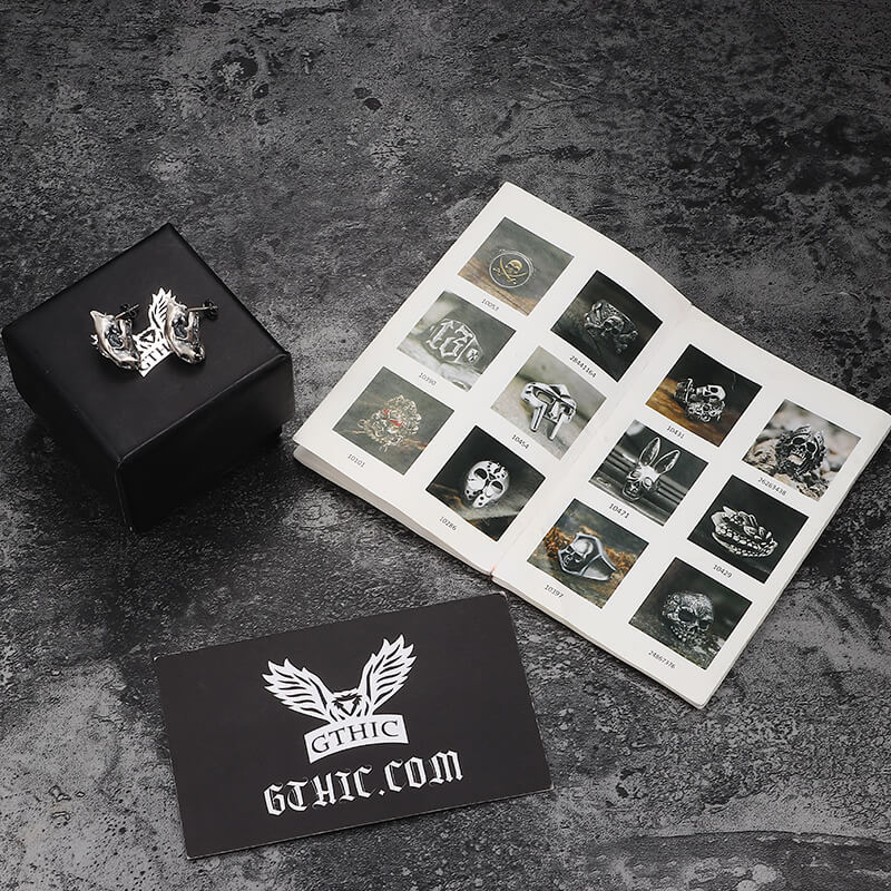 Saber Tooth Tiger Skull Head Sterling Silver Stud Earrings