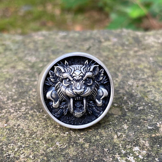 Saber Toothed Tiger Skulls Sterling Silver Ring