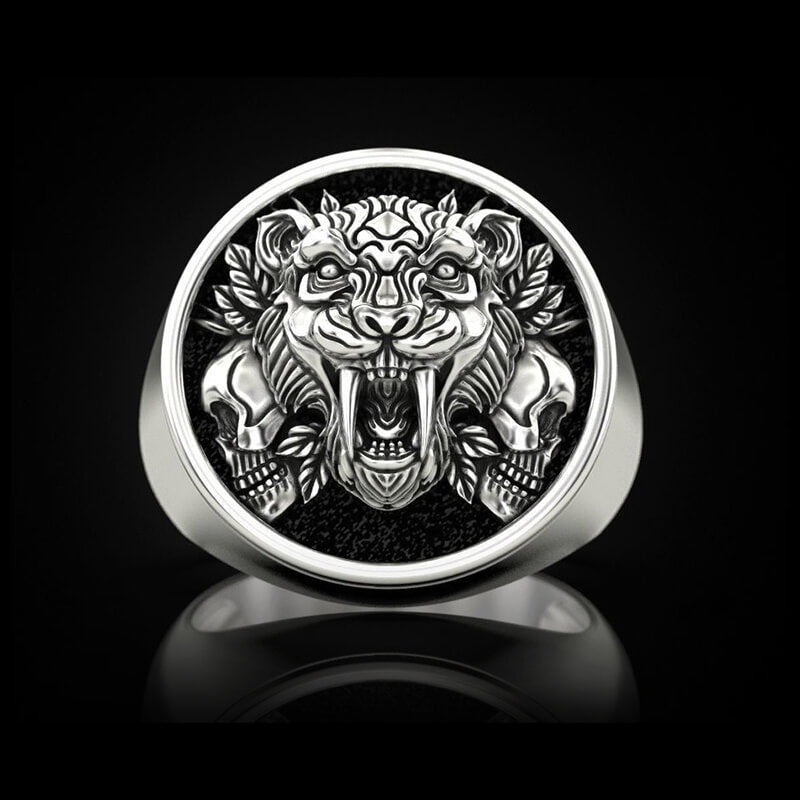 Saber Toothed Tiger Skulls Sterling Silver Ring