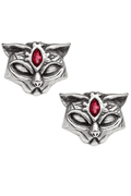 Sacred Cat Stud Earrings With Red Crystal Detail