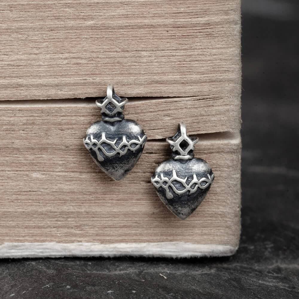 Sacred Heart Sterling Silver Stud Earrings