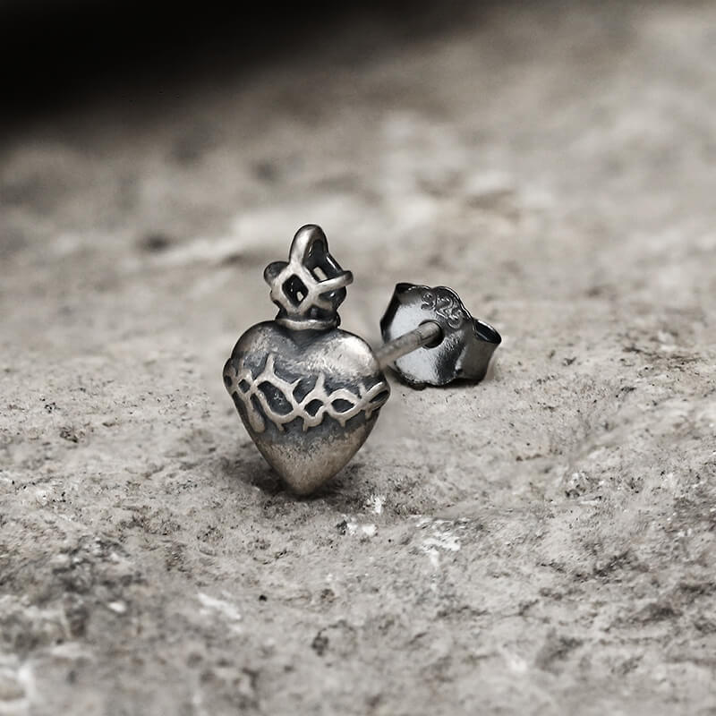 Sacred Heart Sterling Silver Stud Earrings