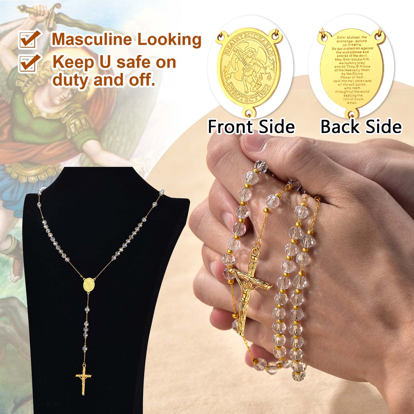 Catholic St. Michael Rosary Bead Necklace