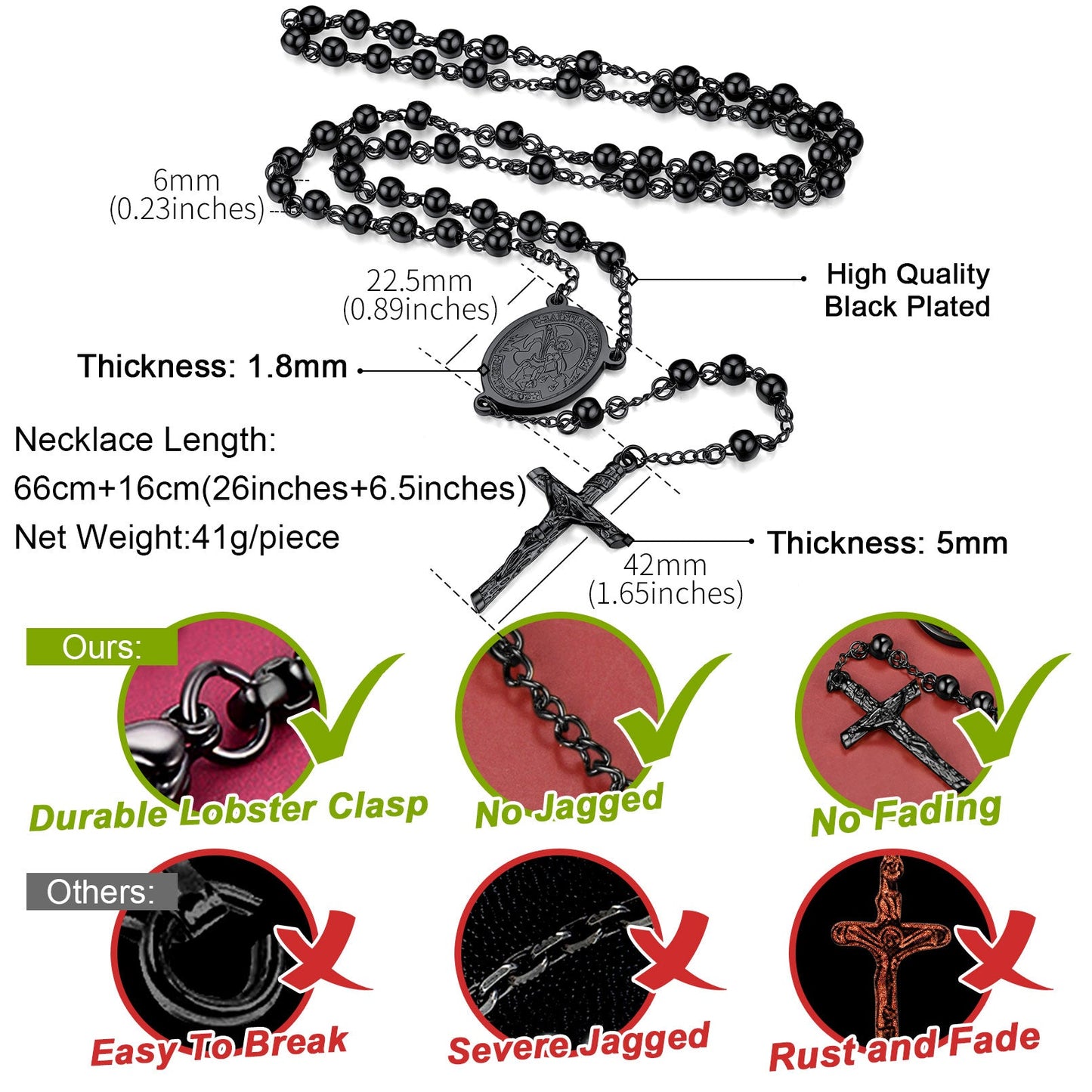 Catholic St. Michael Rosary Bead Necklace
