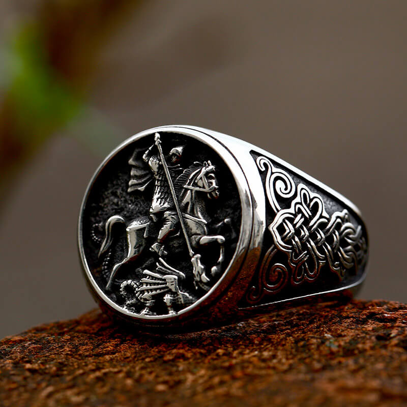 St. George and the Dragon Stainless Steel Religion Ring