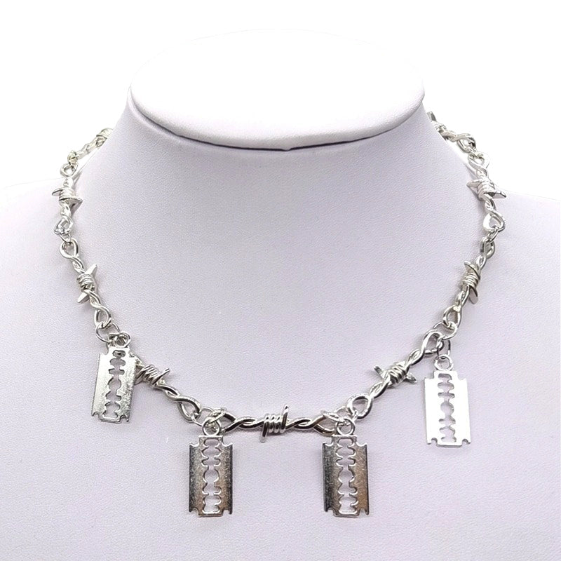 Iron Gothic Choker With Barbed Wire and Blades / and Thorns Necklace
