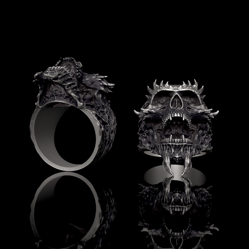 Screaming Demon Skull Sterling Silver Ring