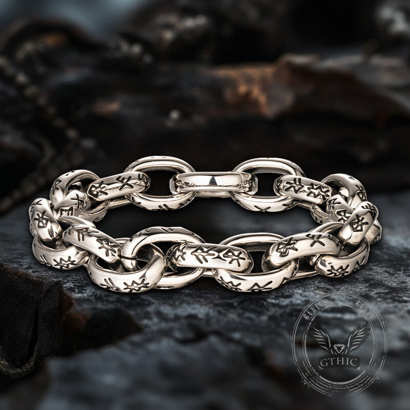 Seven Realms Seal Rune Letter Stainless Steel Viking Bracelet