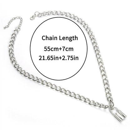 Silver Color Chain Necklace / Gothic Padlock Shape Pendant Necklace / Witch Festival Jewelry
