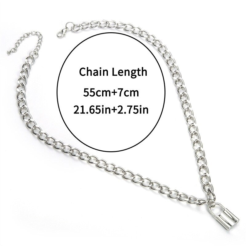 Silver Color Chain Necklace / Gothic Padlock Shape Pendant Necklace / Witch Festival Jewelry