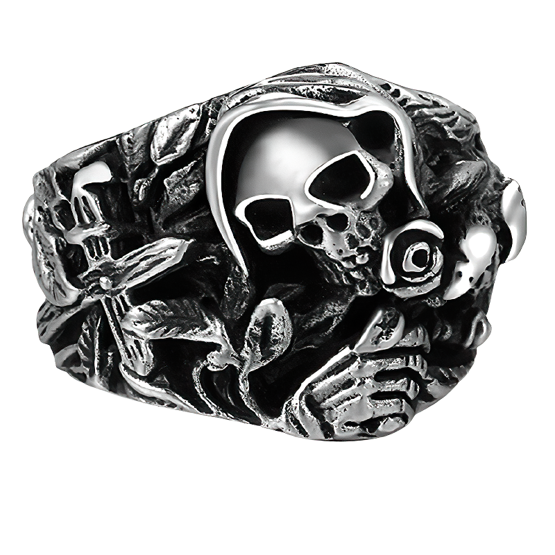 925 Sterling Silver Skull Rings for and / Skeleton Flower Cross Ring