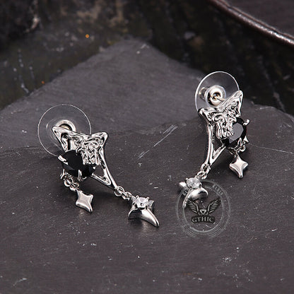 Silver 4 Pointed Star Alloy Drop Earrings