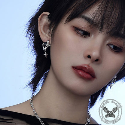 Silver 4 Pointed Star Alloy Drop Earrings