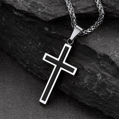 Christian Black Enamel Cross Necklace for