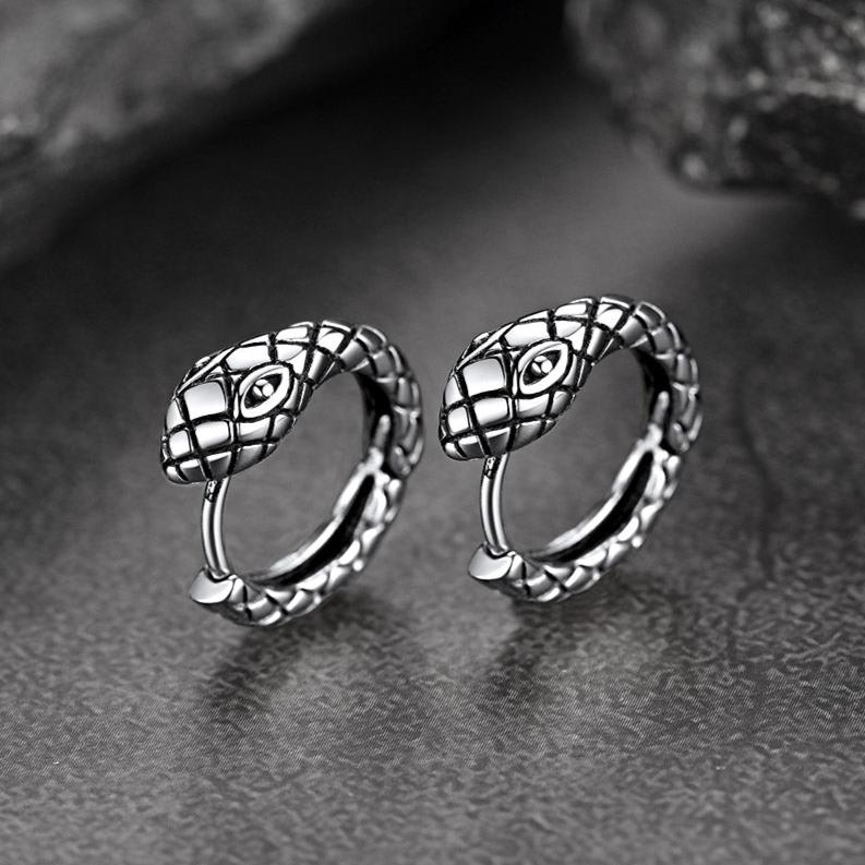 Gothic Snake Huggie Hoop Earrings for
