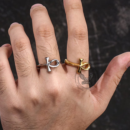 Simple Ancient Egyptian Ankh Cross Stainless Steel Ring