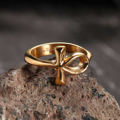 Simple Ancient Egyptian Ankh Cross Stainless Steel Ring