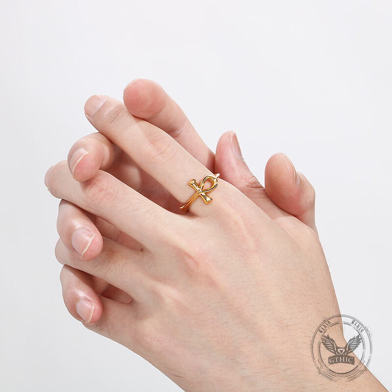 Simple Ancient Egyptian Ankh Cross Stainless Steel Ring
