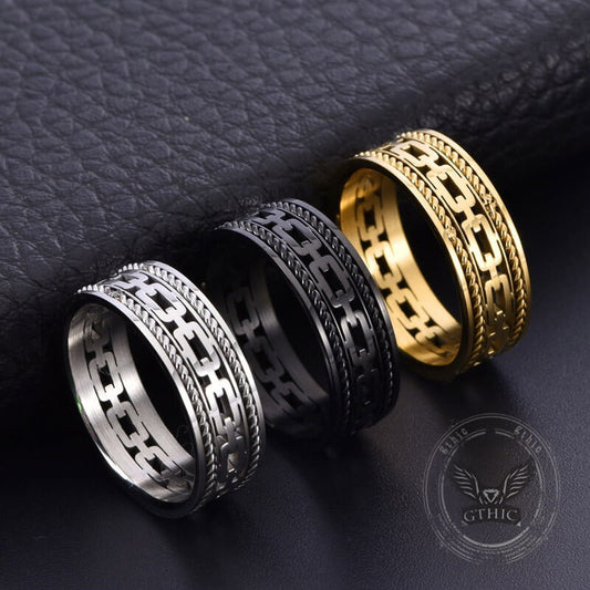 Simple Chain Link Hollow Stainless Steel Ring