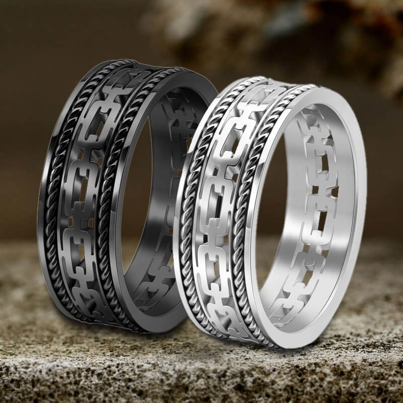 Simple Chain Link Hollow Stainless Steel Ring