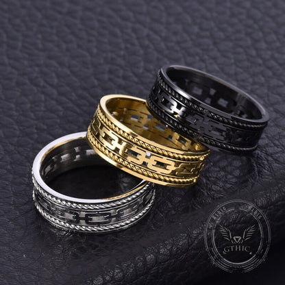Simple Chain Link Hollow Stainless Steel Ring