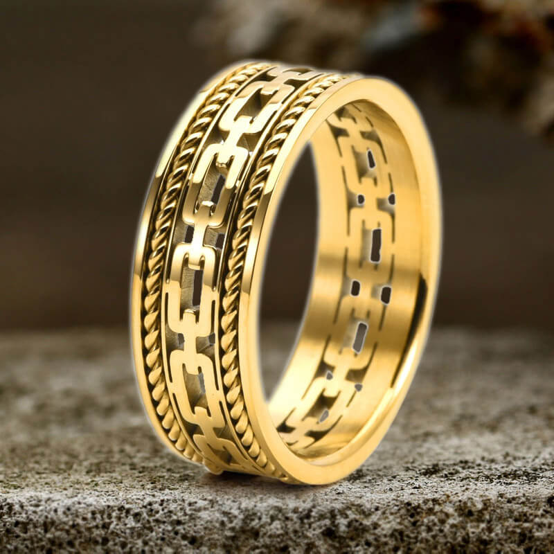 Simple Chain Link Hollow Stainless Steel Ring