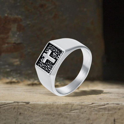 Simple Cross Square Seal Stainless Steel Ring