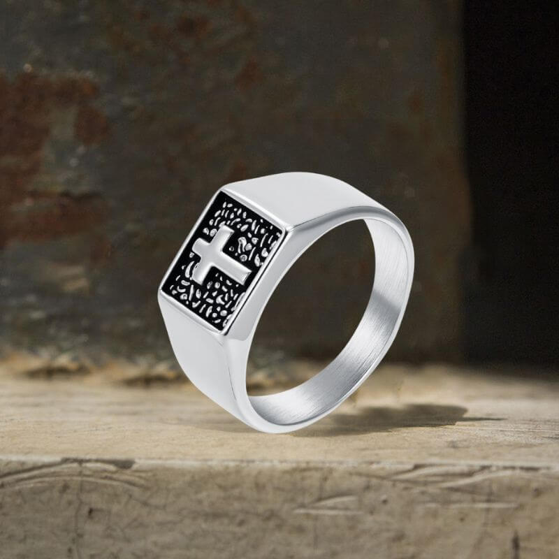 Simple Cross Square Seal Stainless Steel Ring