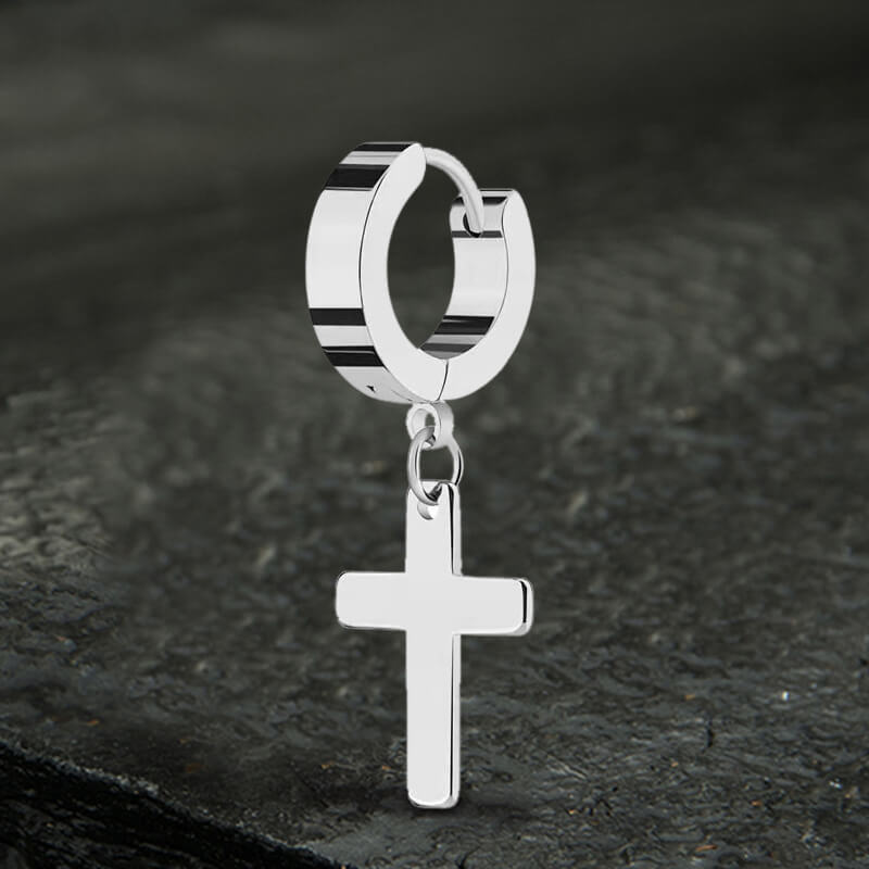 Simple Cross Stainless Steel Hoop Earrings