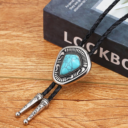 Simple Geometric Turquoise Alloy Bolo Tie