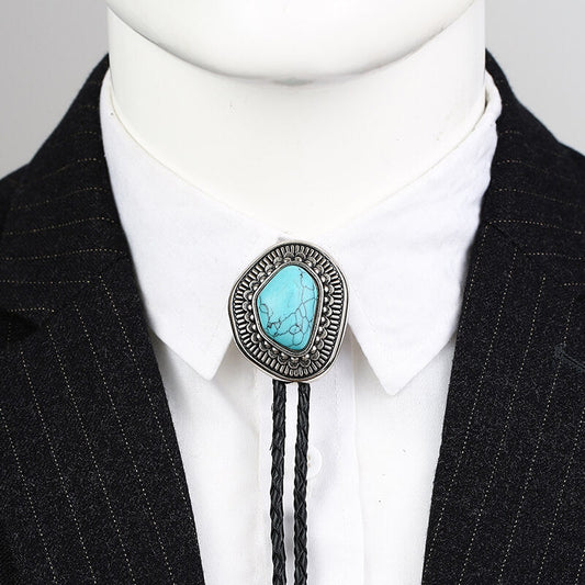 Simple Irregular Round Gemstone Alloy Bolo Tie