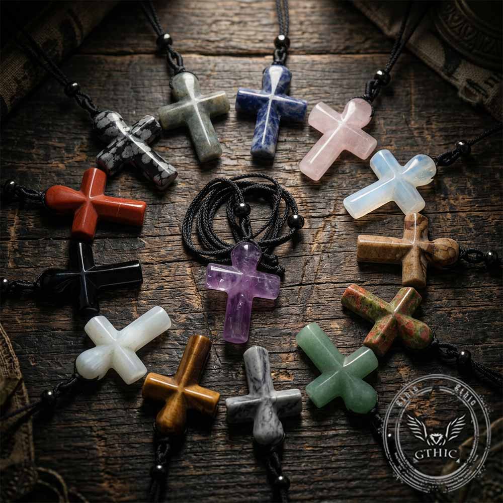 Simple Natural Crystal Cross Charm Necklace