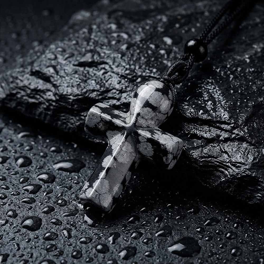 Simple Natural Crystal Cross Charm Necklace