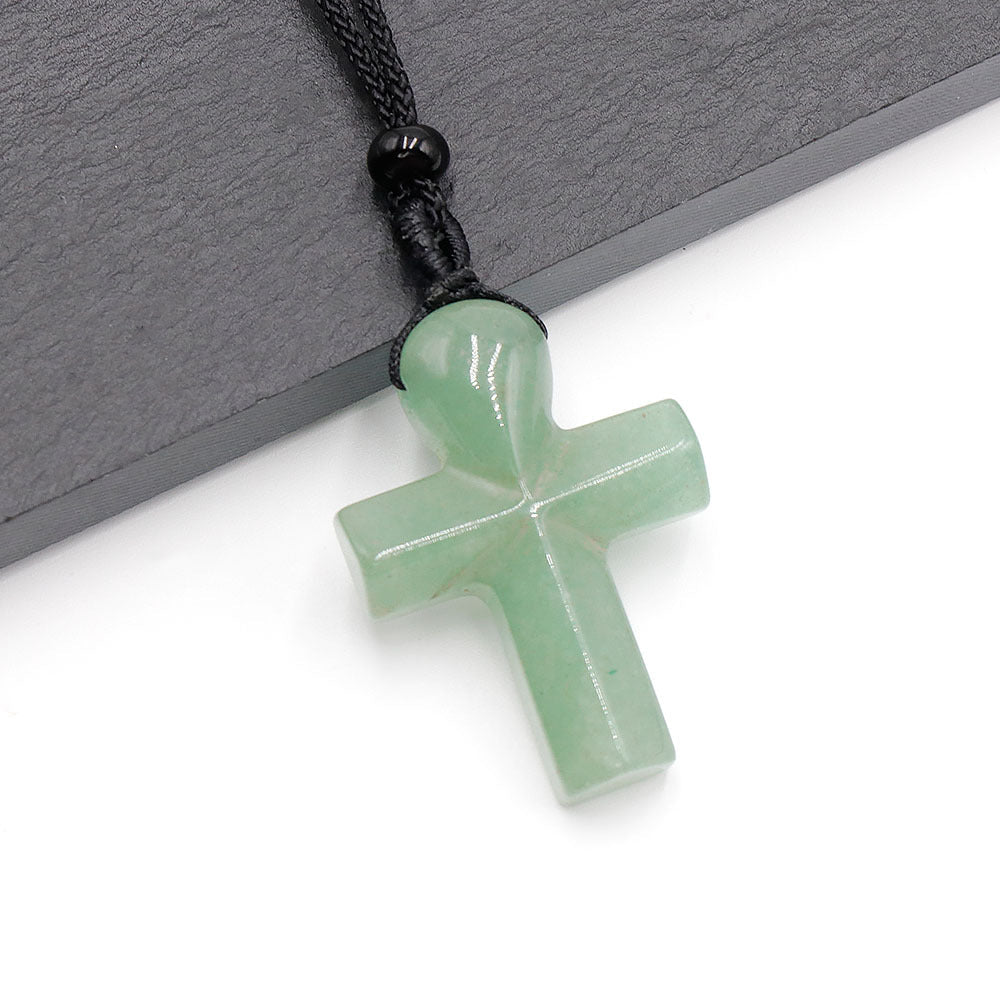Simple Natural Crystal Cross Charm Necklace